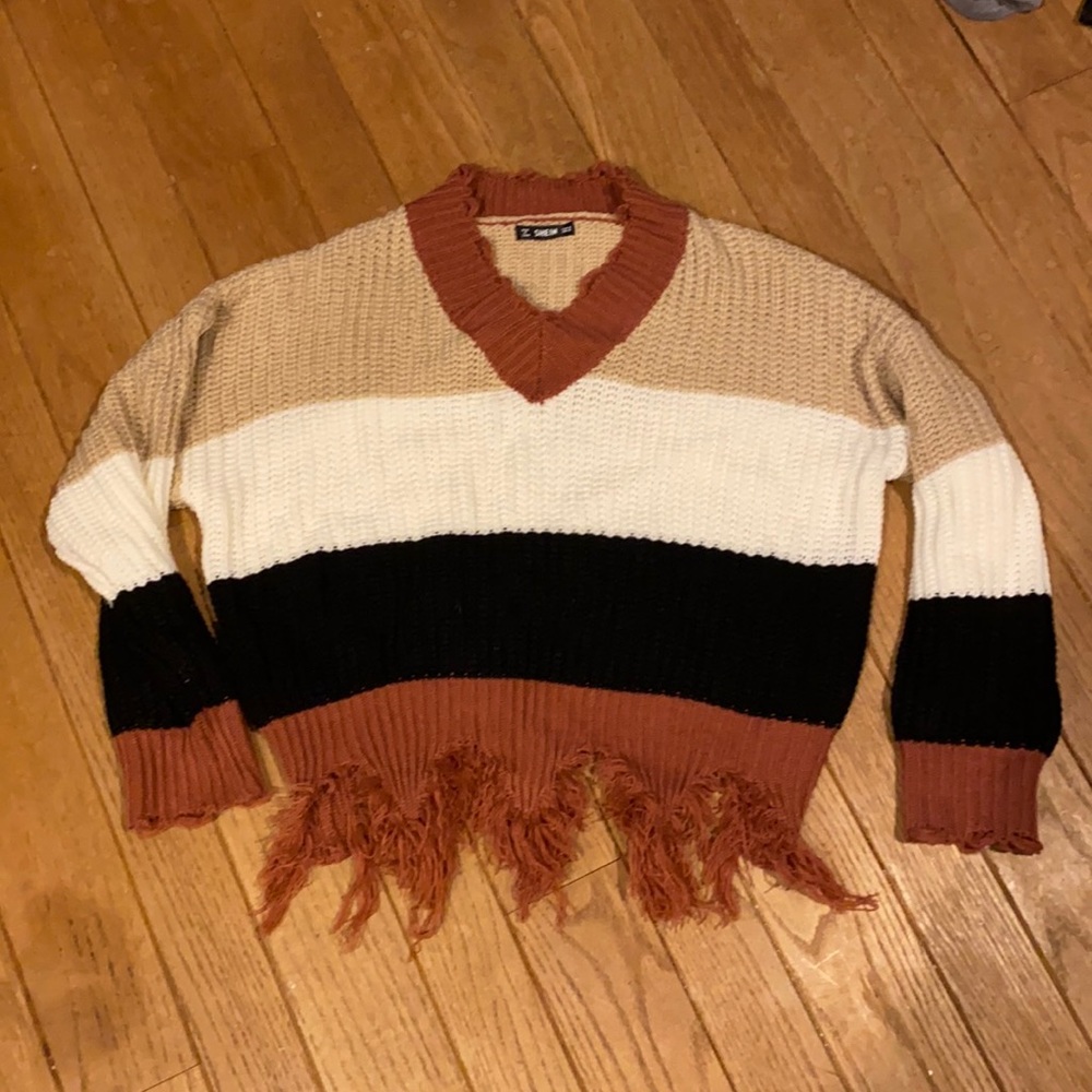 Striped frayed sweater size small